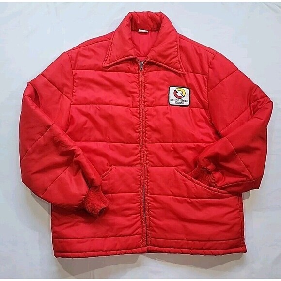 Vintage Red Puffer Jacket Detroit Diesel Allison Cap'n Jac Men's Size Large - Picture 2 of 16